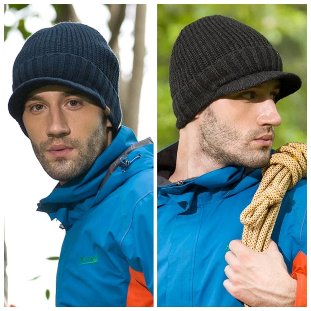 Men's HNYP wool blend knit visor beanie hat